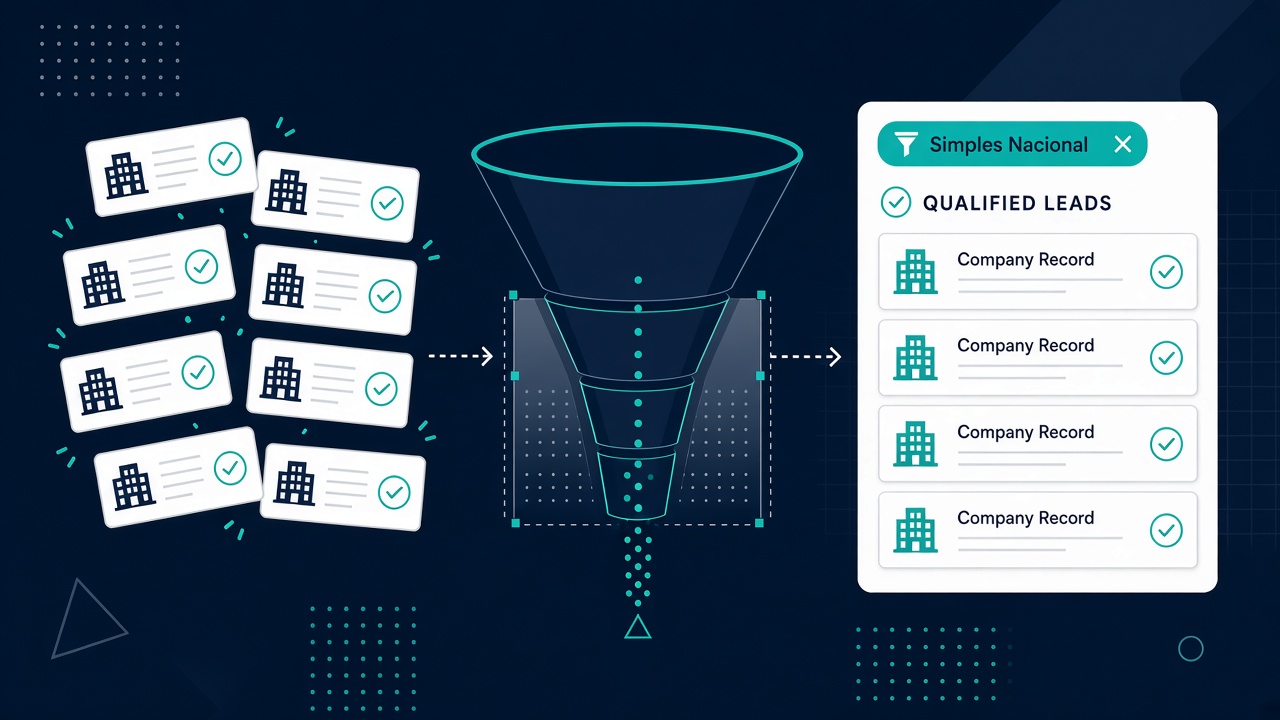 Ilustração de simples nacional prospecção B2B com funil de leads qualificados